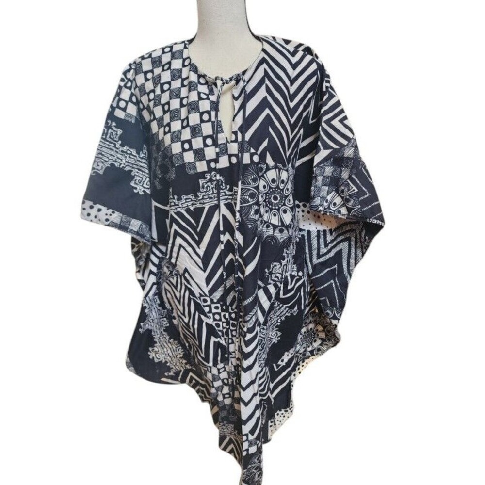 Alice of California Vintage Caftan Style Top 1X Back Zip Cotton Front Pockets